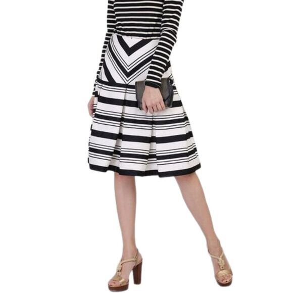 Alexis NWT $517 Emmerson Black & White Stripe Bell Flare Skirt, Size M/L (8-10) - Picture 1 of 9